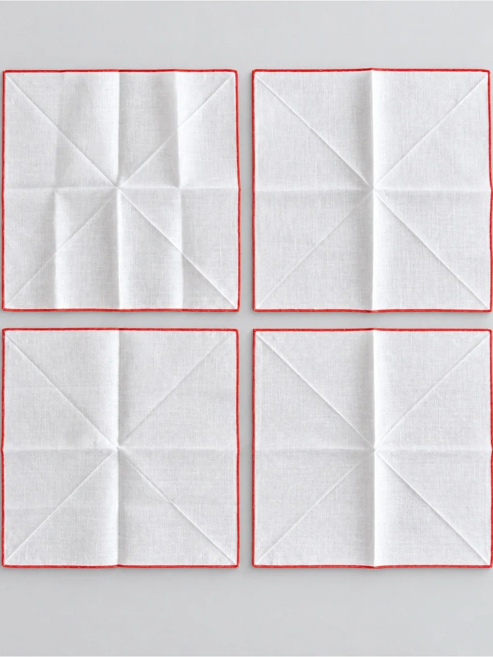 Set of 4 White Napkins with Orange Trim 12x12